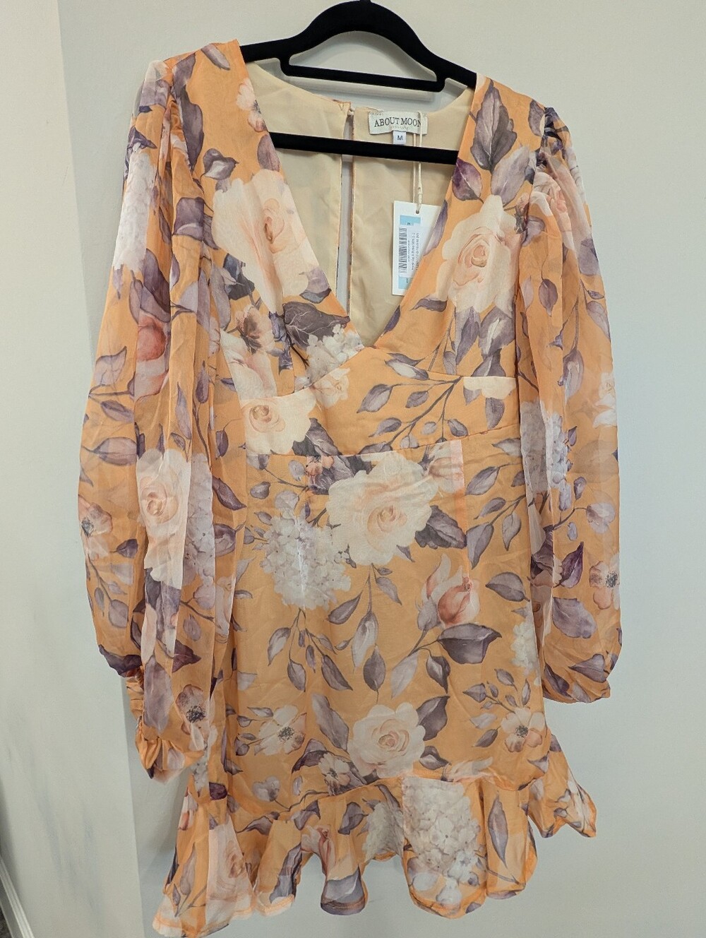 Pale Yellow Floral Chiffon Mini Dress NWT Women's Size Medium